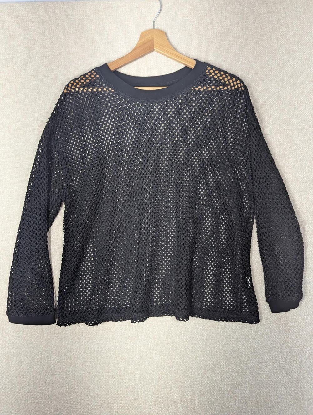 Y2K Grunge Black Fishnet Knit Sweater | Sheer Mesh Layering Top